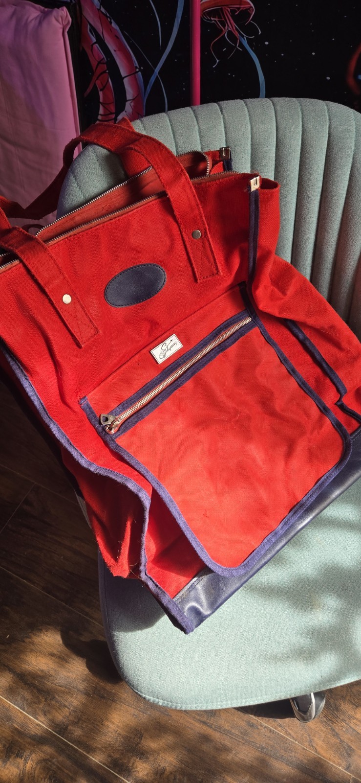​Retro Skyway Red Canvas Rolling Shopper Tote - Heavy Duty