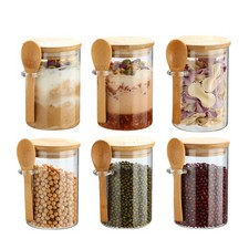 6 Pack Glass Jars with Bamboo Lids and Spoons for Loose Leaf Tea Storage, 17 ...