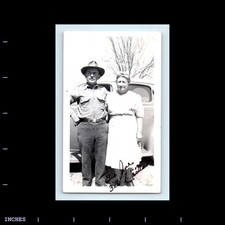 Old Vintage Photo OLDER WOMAN MAN HAT STANDING BY CLASSIC CAR