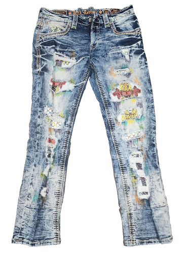 Rock Revival Jaser Slim Straight  Modelo Jeans Stitched Patches Men Sz 34 Y2K