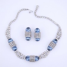 Vintage Hobe Unsigned Icy Blue And Clear Rhinestone Demi-Parure