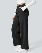 Halara Flex DayStretch Pant Sz Large Petite High Waisted Straight Leg Work Black