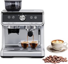 20 Bar Espresso Machine Grinder 58mm Portafilter Milk Frother Steam Wand Silver