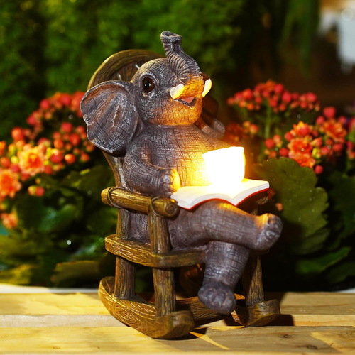 Solar Elephant Statue for Garden - Perfect Relaxing Outdoor & Fairy Garden Decor - Picture 8 of 12