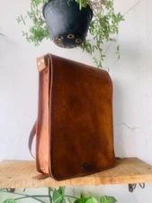 Village Leather Messenger Real Satchel Bag Genuine Laptop Brown Briefcase New