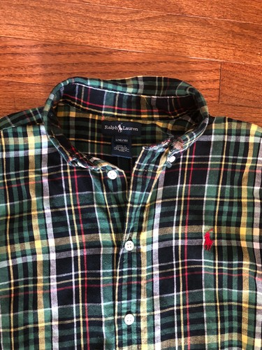 Ralph Lauren Boys Plaid Shirt Long Sleeve Button Up Green Red Size Large 16-18 - 第 2/4 張圖片