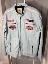 Aviatrix Womens Super-soft Real Leather Biker Full Zip Jacket Pale Blue Size 3xl