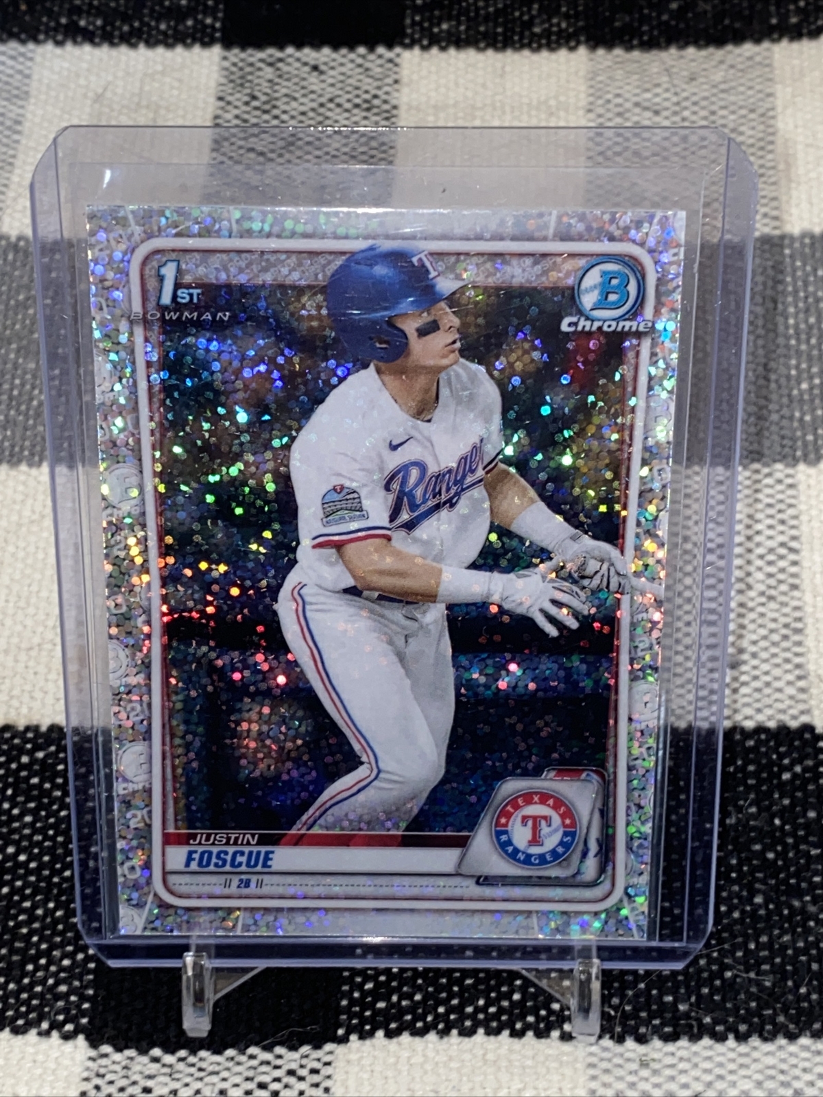 2020 Bowman Chrome Draft Justin Foscue Sparkle Refractor Rangers 1st Bowman