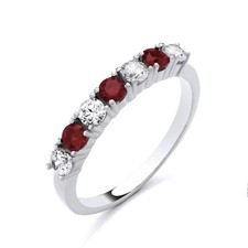 925 Sterling Silver simulated RUBY & CZ 7 Stone Eternity Ring size K to S