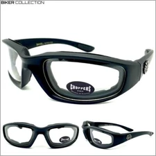 MOTORCYCLE Day Riding Padded Safety Protective SUN GLASSES GOGGLES Clear Lens
