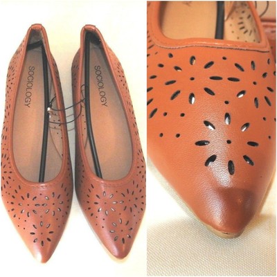 cognac pointed toe flats