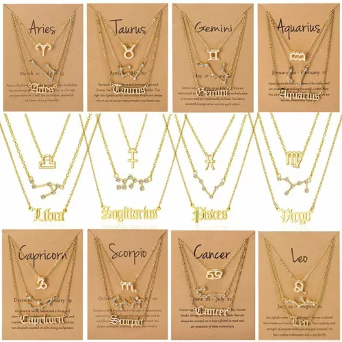 3Pcs/Set 12 Constellations Pendant Necklace Horoscopes Zodiac Women Choker - Picture 4 of 48