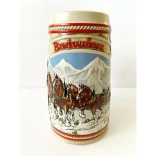 Budweiser Ceramic Beer Stein Clydesdales “A” Series Holiday 1985 Anheuser Busch