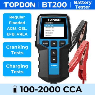 TOPDON Car Battery Checker BT200 100-2000CCA 12/24 Volt Cranking & Charging Test