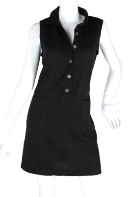 {JOHN ROBERTS} Dress Black Button Up Pockets Linen Blend Summer ~8-P