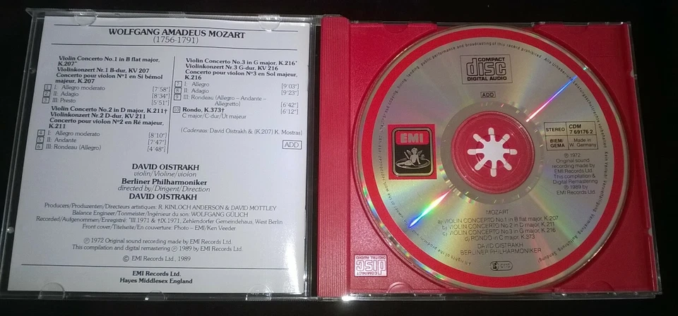 Oistrakh Mozart Violin Concertos Nos. 1, 2 & 3 CD EMI CDM 7 69176 2 W. Germany Foto 3 de 3