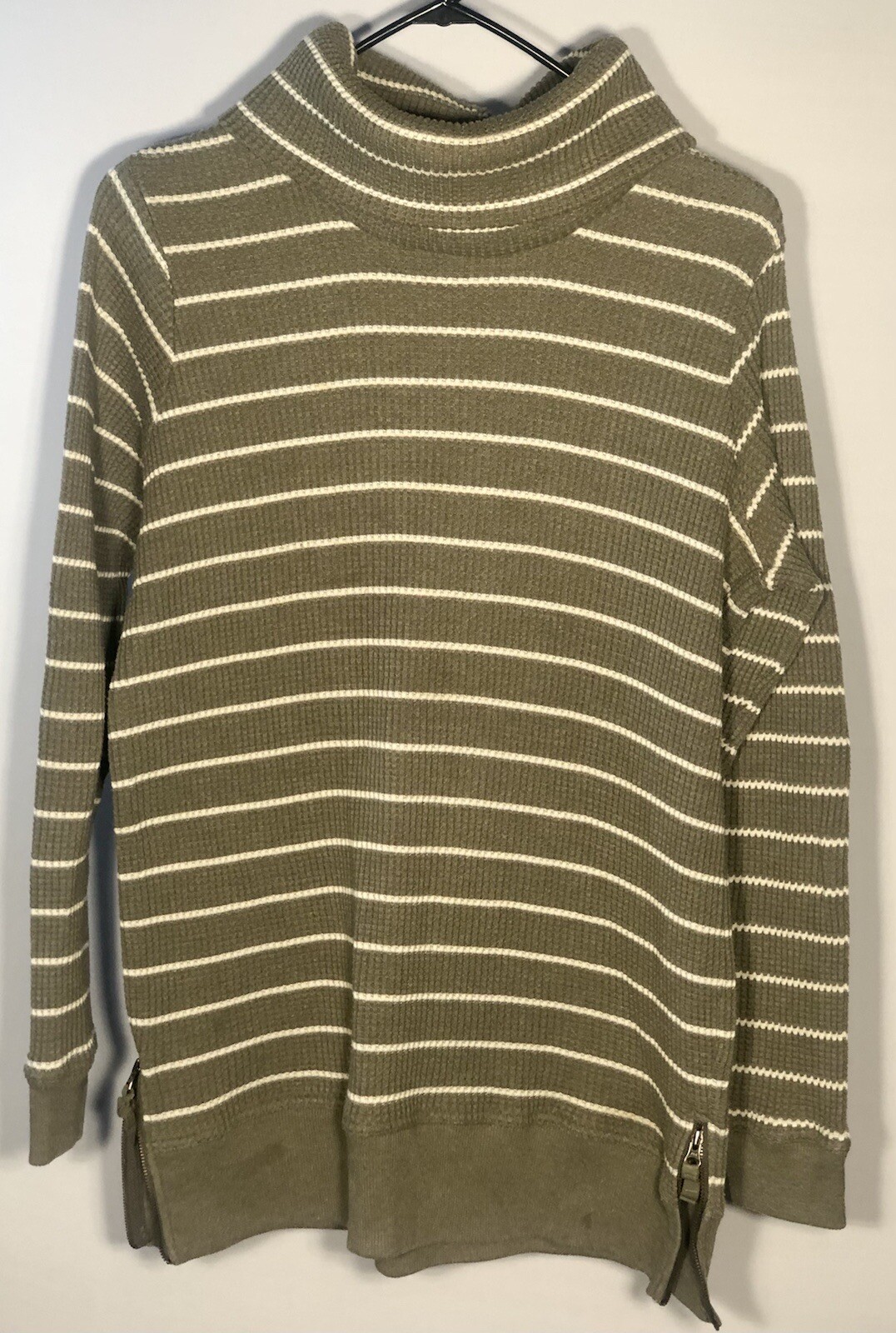 L.L. Bean Striped Waffle Knit Turtleneck Sweater M Gem