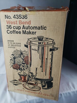 Vintage West Bend No 43536 Aluminum Automatic Coffee Maker 36 Cups Box Manuals