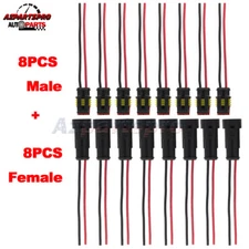 8 Pairs 2 Pins Car Waterproof Electrical Connector Plug with 18 AWG Wire Marine