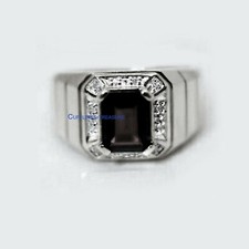Natural Smoky Quartz  CZ Gemstones 925 Sterling Silver Men's Ring 678
