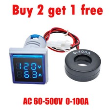 Ac 60-500v 0-100a 22mm 3 In 1 Voltmeter Ammeter Led Digital Voltamp Meter