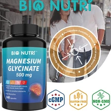 Magnesium Glycinate 500mg | 240 Capsules Improved Sleep,Stress& Anxiety Relief