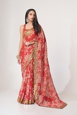 Traditional Style Red Color Saree With Fancy Blouse For Women Girls