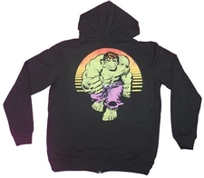 Hulk Mens Pull-Over Hoodie - Incredible Retro Pose Lapel and Back