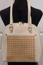 Mystique Daisy Rattan Convertible Backpack Creme 2 In 1 Design Vegan Leather