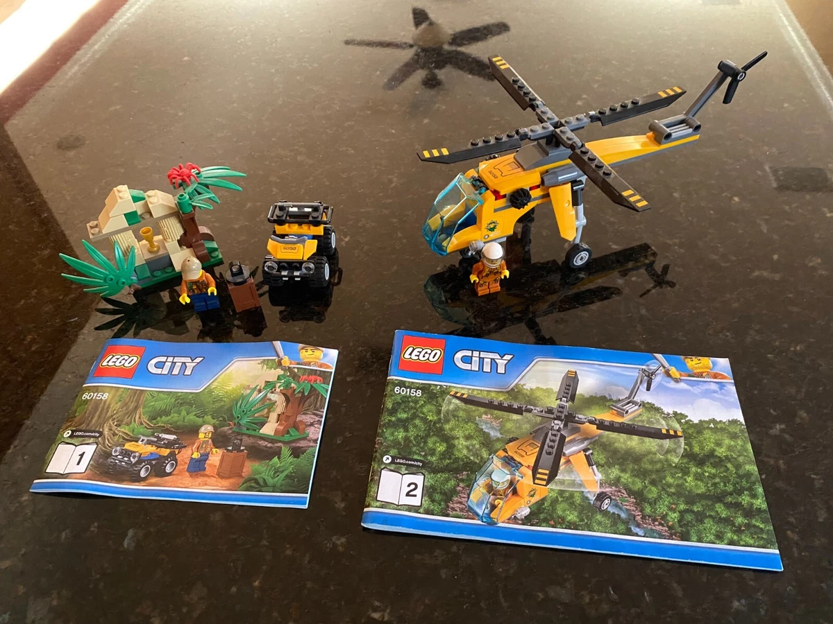 LEGO City 60158 Jungle Cargo Helicopter Complete with Minifigures Manuals No Box