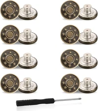 Jeans Buttons , 8PCS Instant No Sew Buttons for Pants Removable Metal Pant Butto