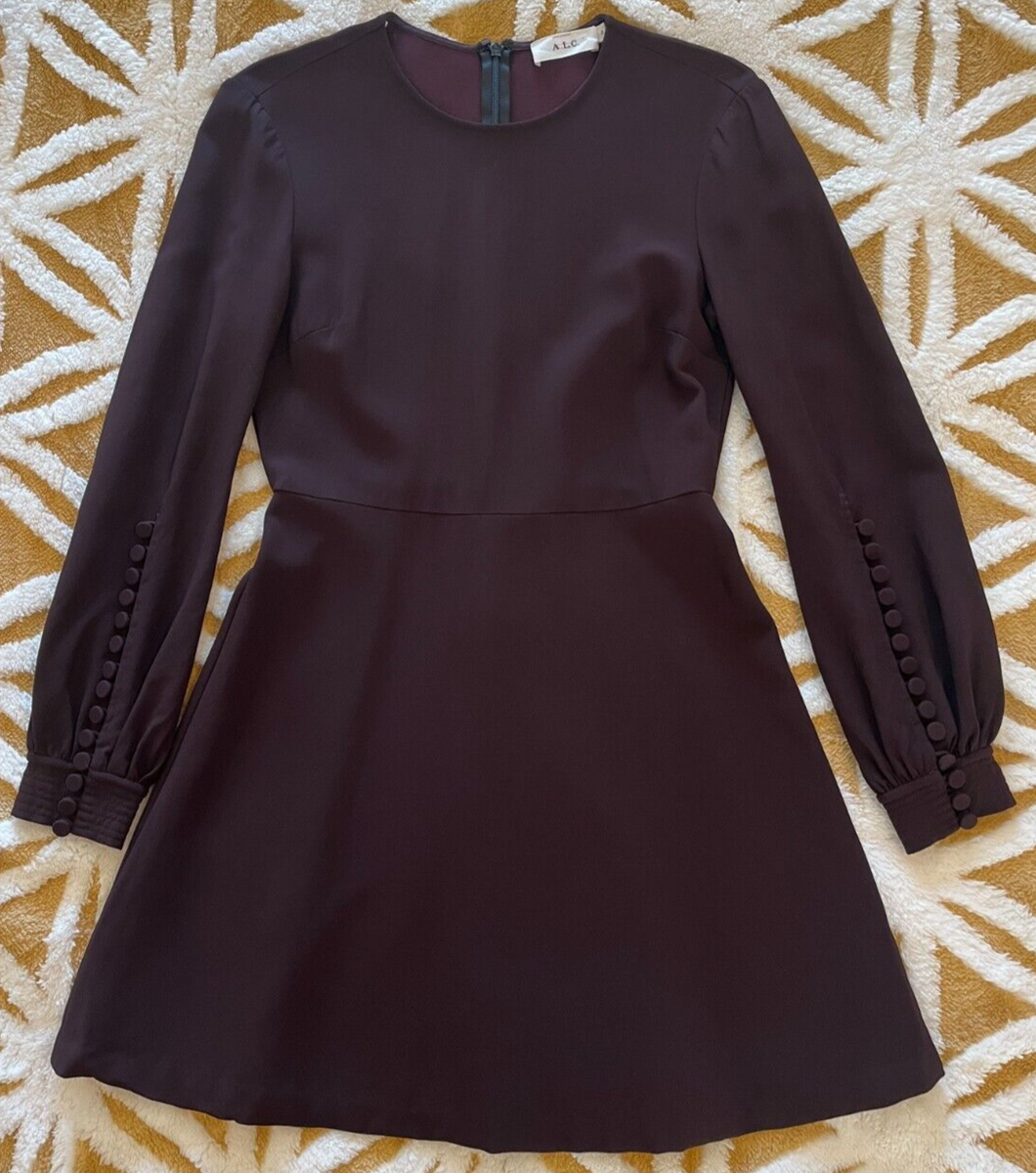 A.L.C Brown Fit-n-Flare DressWomen's 0Round Neck Long Sleeve
