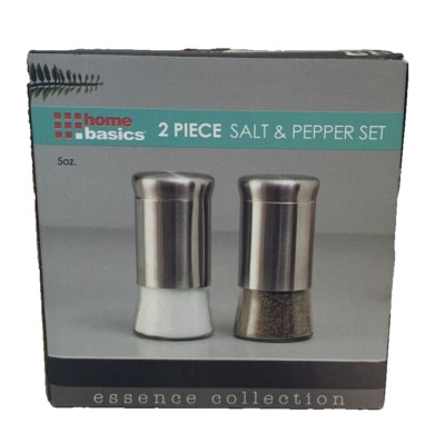 Home Basics 2-Piece Essence Salt & Pepper Shaker Set Stainless Steel Glass