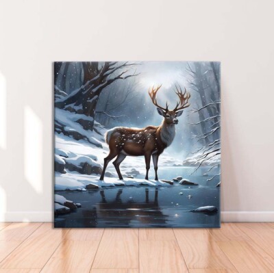 Snow Deer near Water Limited Edition High Quality Home Decor Australian Made