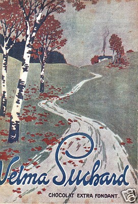 ADVERTISEMENT 1911 CHOCOLATE SUCHARD VELMA EXTRA DARK ROAD BIRCH AUTUMN