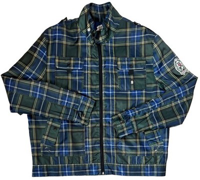VTG Y2K AKADEMIKS Plaid Full Zip Bomber Jacket Blue Green Utility Streetwear XL