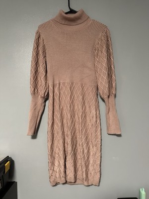 Venus Pink Mauve Long Sleeve Ribbed Knit Turtleneck Sweater Dress Size Large