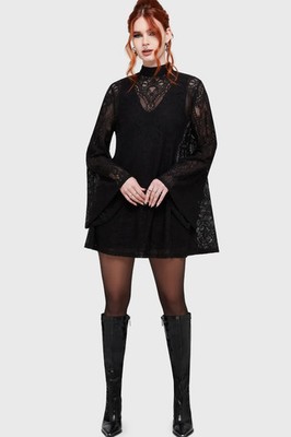 NWT Killstar Waltz In Mourning Mini Dress Lace High Neck Black Small Goth Alt