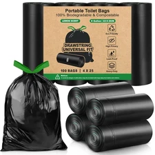 100 Camping Toilet Bags Drawstring, 8 Gallon Portable Toilet Bags Use with 5 ...