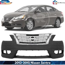 Front Bumper Cover Paintable & Grille Assembly For 2013-2015 Nissan Sentra