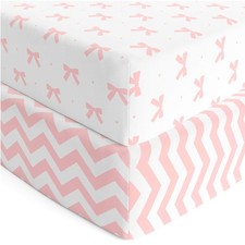 Baby Crib Sheets Girl 2 Pack  Jersey Cotton Fitted Crib Sheet Set and Bed Sh...