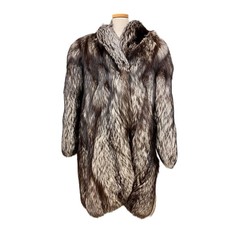 Voluminous Silver Fox Real Fur Long Coat Luxurious Thick Warm Size M Japan