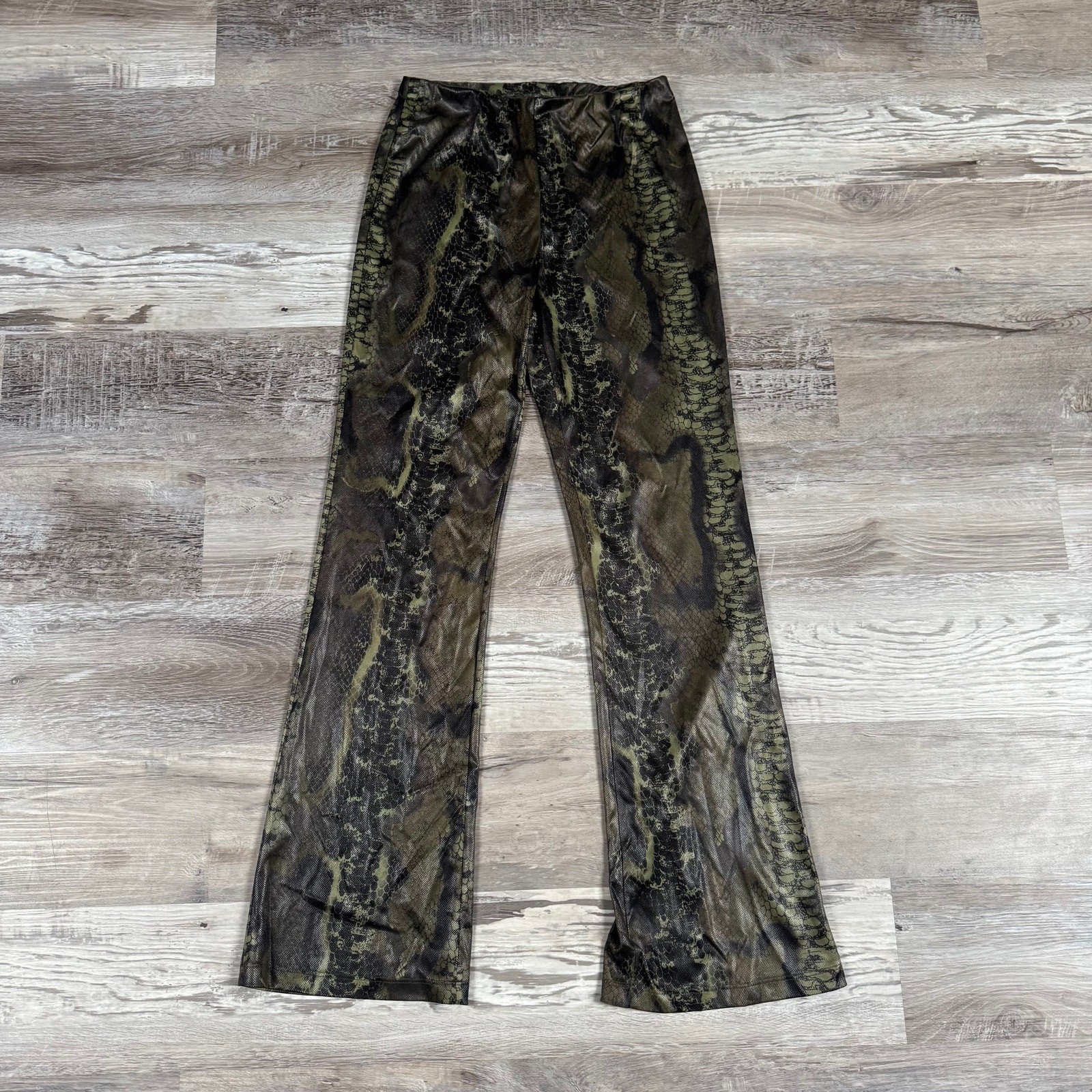 Vintage 90S Snake Print Pants Olive Brown Low Rise Straight Leg Y2K Small