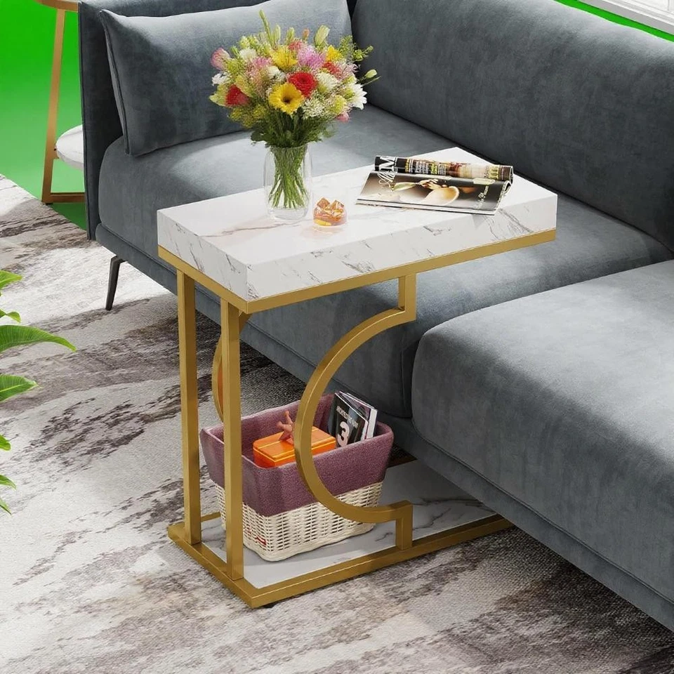 End Table Farmhouse End Table Features A Modern Semicircular Black Frame Design - Image 4 of 4