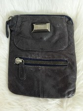 Latico Charcoal Gray Pebbled Leather Crossbody Bag Purse NJ USA Floral Lining
