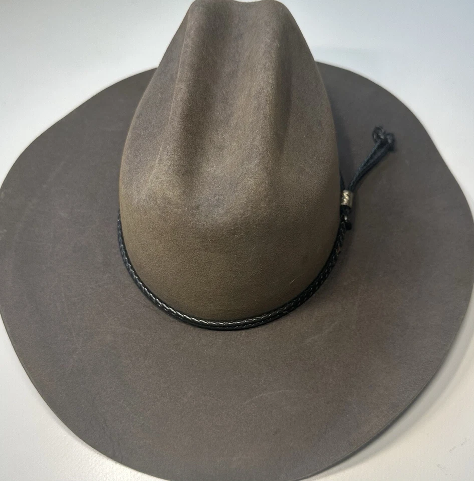 Vintage Rodeo King Western Cowboy Hat 5X Beaver Quality Black Leather Rope 22in. - Image 4 of 4