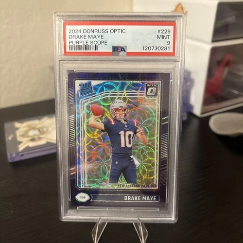 Drake Maye 2024 Panini Donruss Optic #229 Purple Scope PSA 9 Rookie
