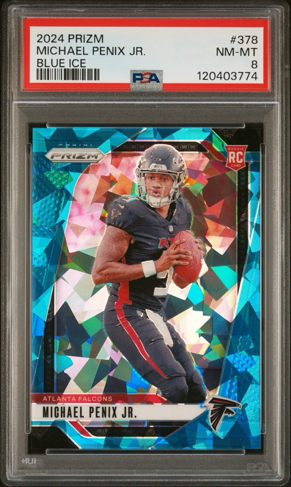 2024 Panini Prizm Rookies Michael Penix Jr. #378 Blue Ice Prizm /99 (RC) PSA 8