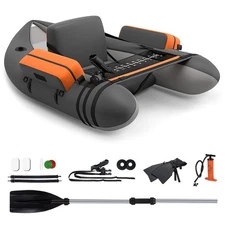 Portable Inflatable Fishing Boat w/Pump, Storage Pockets, Fish Ruler, Rod Holder