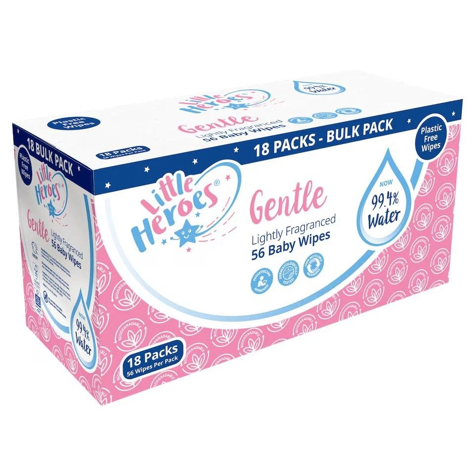 18 x LITTLE HEROES PLASTIC FREE GENTLE BABY WIPES 56's